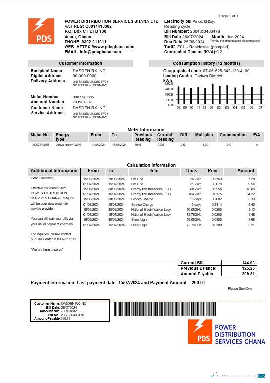 Download Ghana PDS electricity business utility bill template in Word and PDF formats Photoshop template